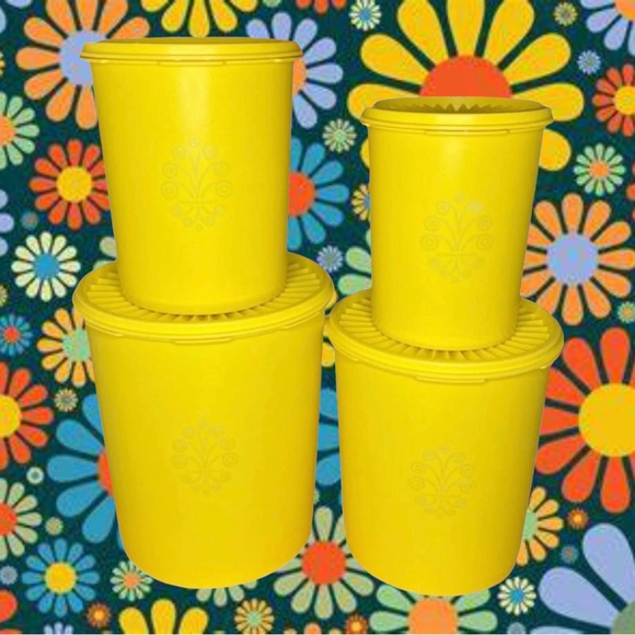 Tupperware Other - Vintage 70’s Harvest Gold Yellow Tupperware 4 Piece Servalier Canister Set